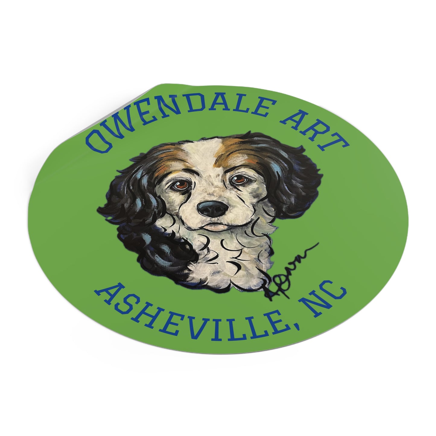 Dog Lover's Round Vinyl Sticker, Cute Pet Decor, Asheville NC Gift, Custom Dog Art, Fun Animal Sticker Collection